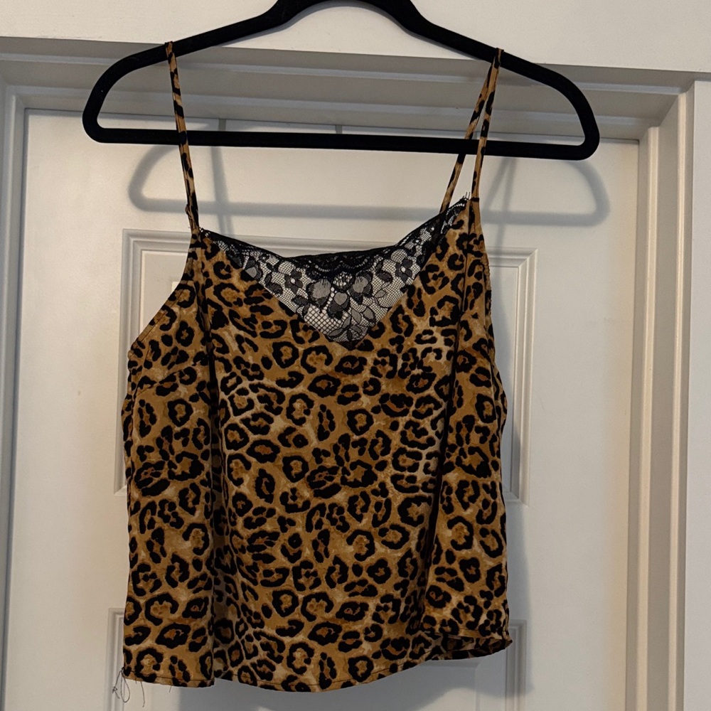 Leopard Print Lace Trim Cami Top